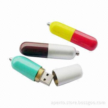Pill USB Flash Drive, OEM and ODM Orders are Accepted, Supports Plug-and-play Function